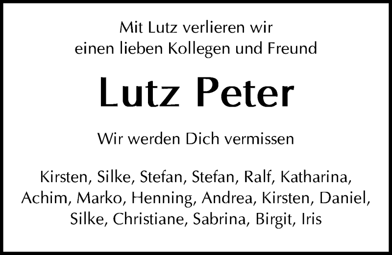  Traueranzeige für Lutz Peter vom 08.01.2022 aus Göttinger Tageblatt