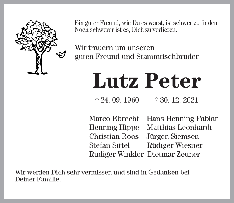  Traueranzeige für Lutz Peter vom 08.01.2022 aus Göttinger Tageblatt