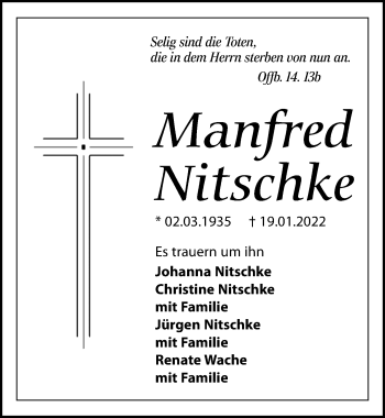Traueranzeige von Manfred Nitschke von Leipziger Volkszeitung