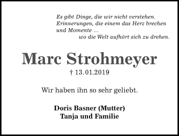 Traueranzeige von Marc Strohmeyer von Göttinger Tageblatt