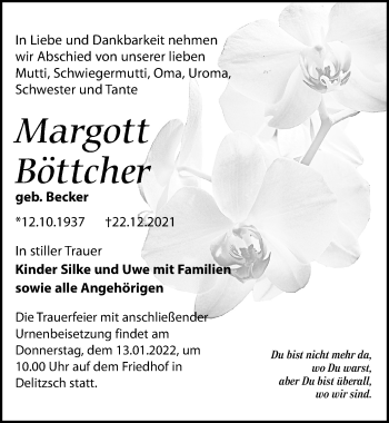 Traueranzeige von Margott Böttcher von Leipziger Volkszeitung