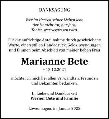 Traueranzeige von Marianne Bete von Göttinger Tageblatt