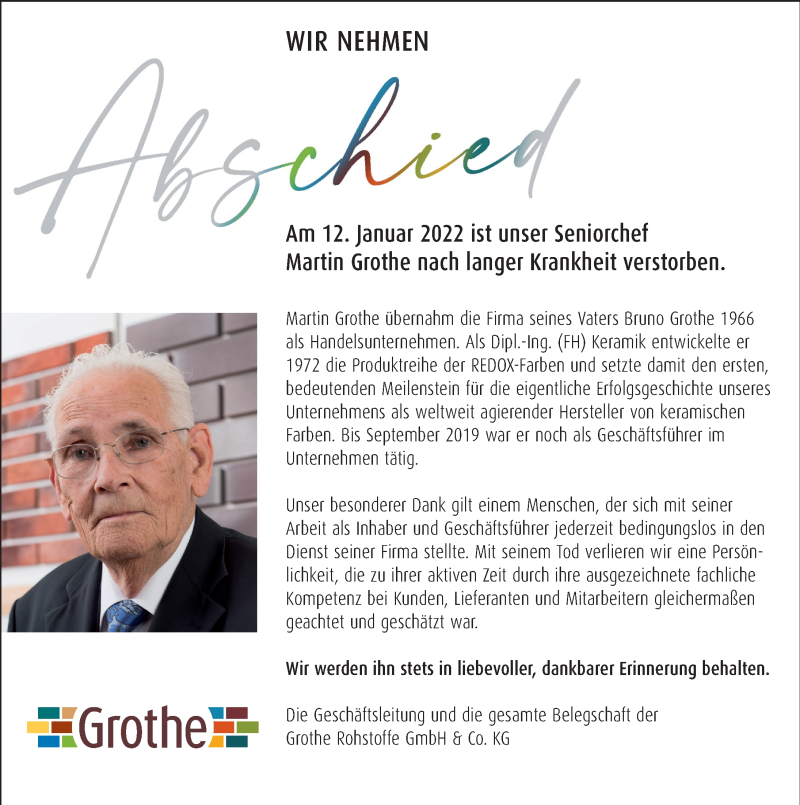  Traueranzeige für Martin Grothe vom 22.01.2022 aus Schaumburger Nachrichten