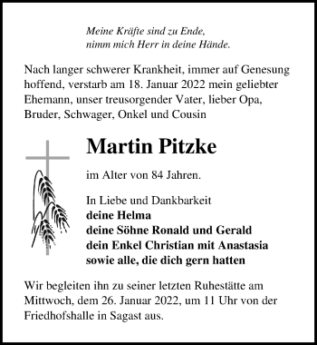 Traueranzeige von Martin Pitzke von Märkischen Allgemeine Zeitung