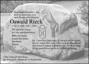 Traueranzeige von Oswald Rieck von Lübecker Nachrichten