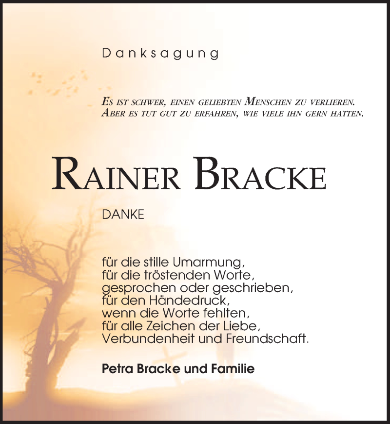  Traueranzeige für Rainer Bracke vom 14.01.2022 aus Leipziger Volkszeitung