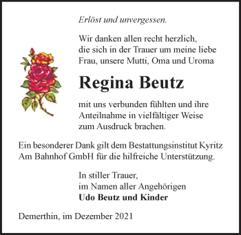 Traueranzeige von Regina Beutz von Märkischen Allgemeine Zeitung