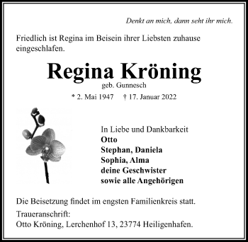 Traueranzeige von Regina Kröning von Lübecker Nachrichten