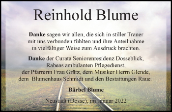 Traueranzeige von Reinhold Blume von Märkischen Allgemeine Zeitung