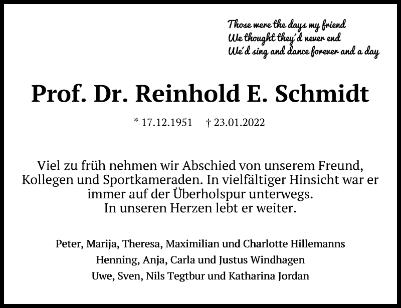  Traueranzeige für Reinhold E. Schmidt vom 29.01.2022 aus Hannoversche Allgemeine Zeitung/Neue Presse