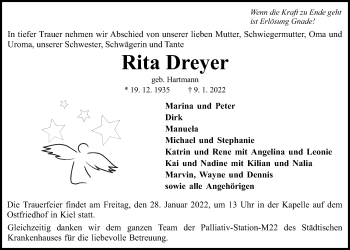 Traueranzeige von Rita Dreyer von Kieler Nachrichten