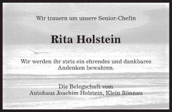 Traueranzeige von Rita Holstein von Kieler Nachrichten