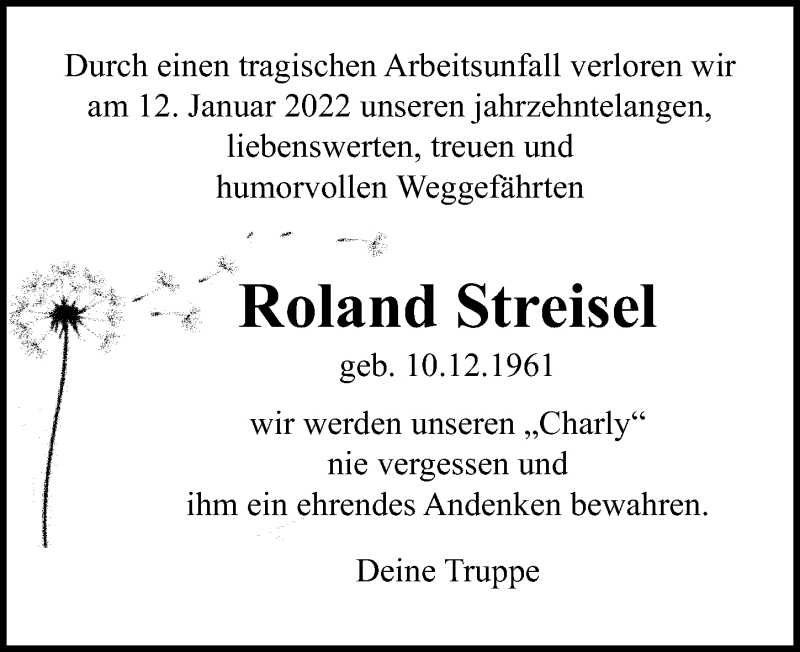  Traueranzeige für Roland Streisel vom 19.01.2022 aus Märkischen Allgemeine Zeitung
