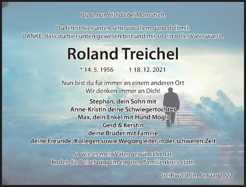  Traueranzeige für Roland Treichel vom 15.01.2022 aus Ostsee-Zeitung GmbH