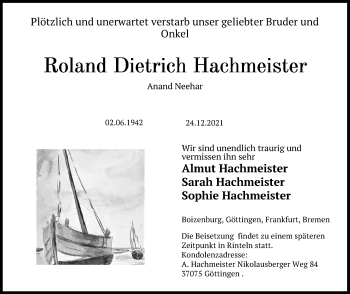 Traueranzeige von Roland Dietrich Hachmsmeister von Schaumburger Nachrichten