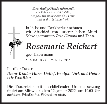 Traueranzeige von Rosemarie Reichert von Märkischen Allgemeine Zeitung