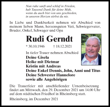 Traueranzeige von Rudi Gerndt von Märkischen Allgemeine Zeitung