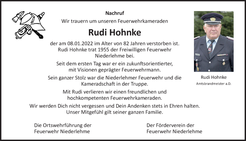  Traueranzeige für Rudi Hohnke vom 12.01.2022 aus Märkischen Allgemeine Zeitung