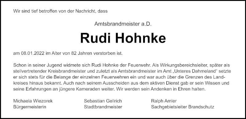  Traueranzeige für Rudi Hohnke vom 15.01.2022 aus Märkischen Allgemeine Zeitung