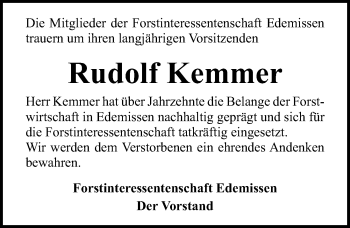 Traueranzeige von Rudolf Kemmer von Peiner Allgemeine Zeitung