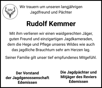 Traueranzeige von Rudolf Kemmer von Peiner Allgemeine Zeitung