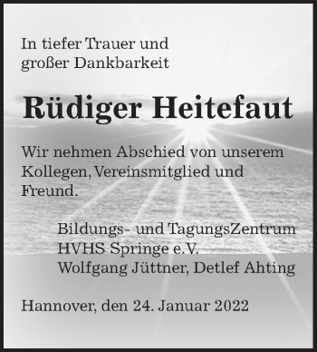 Traueranzeige von Rüdiger Heitefaut von Hannoversche Allgemeine Zeitung/Neue Presse