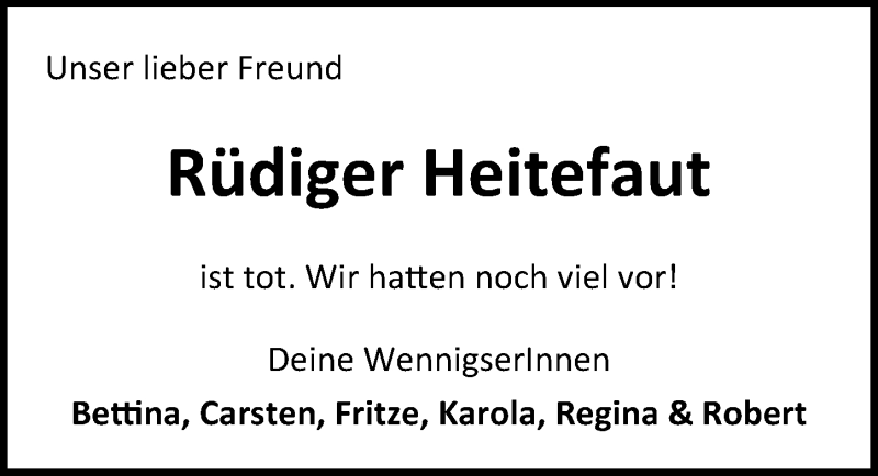  Traueranzeige für Rüdiger Heitefaut vom 22.01.2022 aus Hannoversche Allgemeine Zeitung/Neue Presse