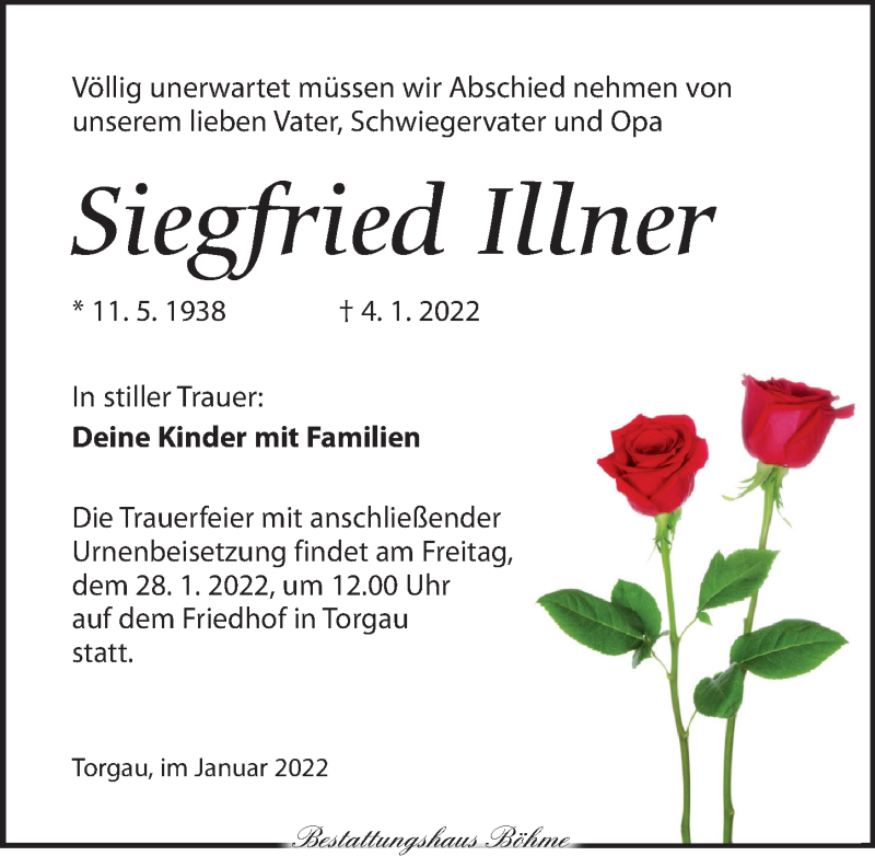  Traueranzeige für Siegfried Illner vom 08.01.2022 aus Torgauer Zeitung