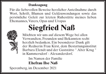 Traueranzeige von Siegfried Naß von Märkischen Allgemeine Zeitung