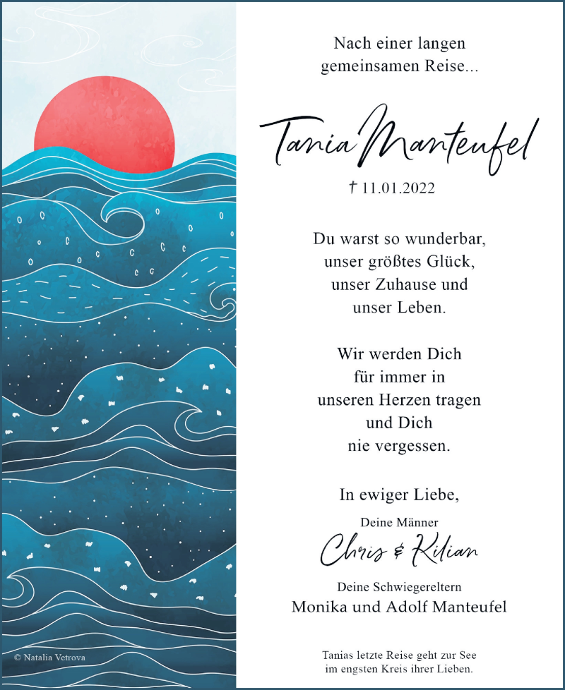  Traueranzeige für Tania Manteufel vom 29.01.2022 aus Ostsee-Zeitung GmbH