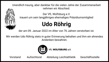 Traueranzeigen von Udo Röhrig | trauer-anzeigen.de