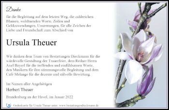 Traueranzeige von Ursula Theuer von Märkischen Allgemeine Zeitung