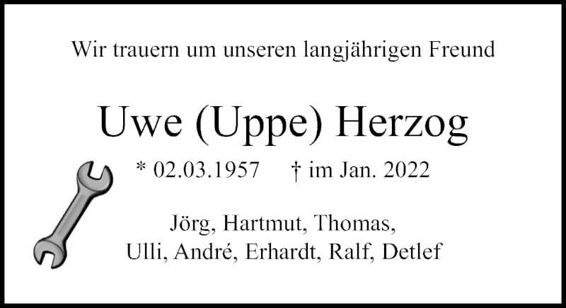  Traueranzeige für Uwe Herzog vom 23.01.2022 aus Lübecker Nachrichten