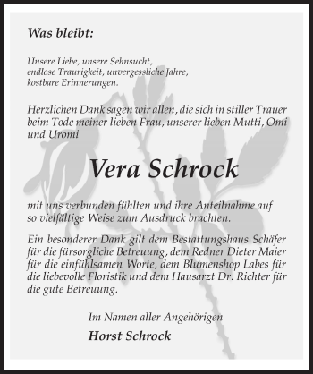 Traueranzeige von Vera Schrock von Märkischen Allgemeine Zeitung