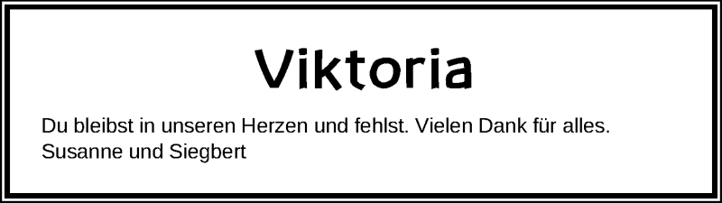  Traueranzeige für Viktoria  vom 14.01.2022 aus Lübecker Nachrichten