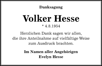 Traueranzeige von Volker Hesse von Göttinger Tageblatt