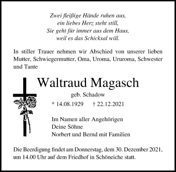 Traueranzeige von Waltraud Magasch von Märkischen Allgemeine Zeitung