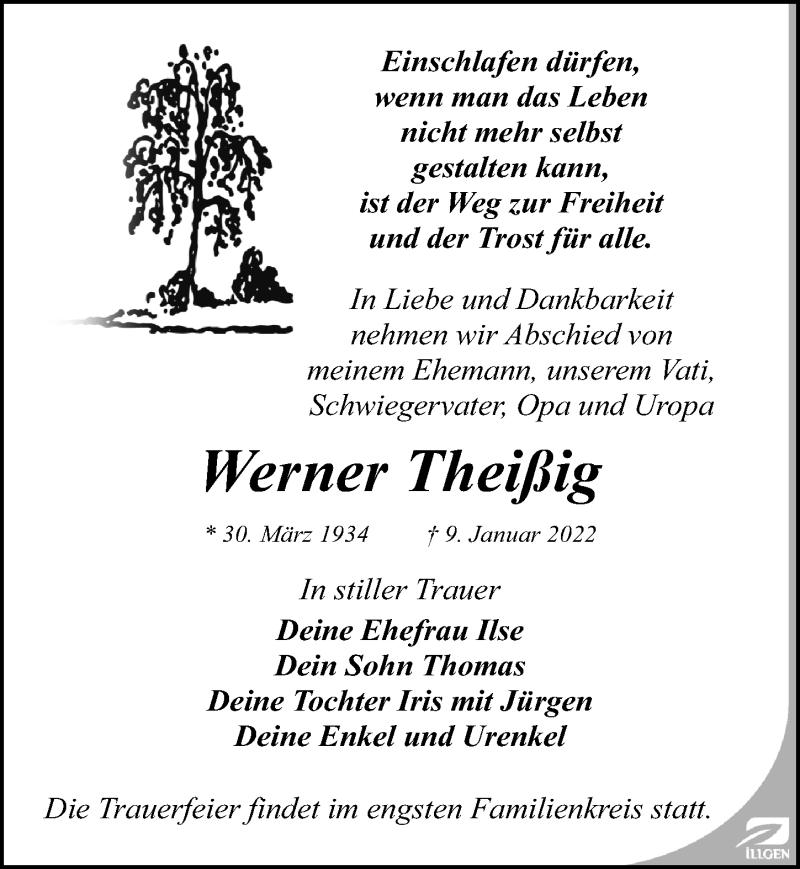  Traueranzeige für Werner Theißig vom 15.01.2022 aus Leipziger Volkszeitung