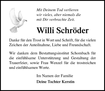 Traueranzeige von Willi Schröder von Ostsee-Zeitung GmbH