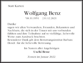 Traueranzeige von Wolfgang Benz von Märkischen Allgemeine Zeitung
