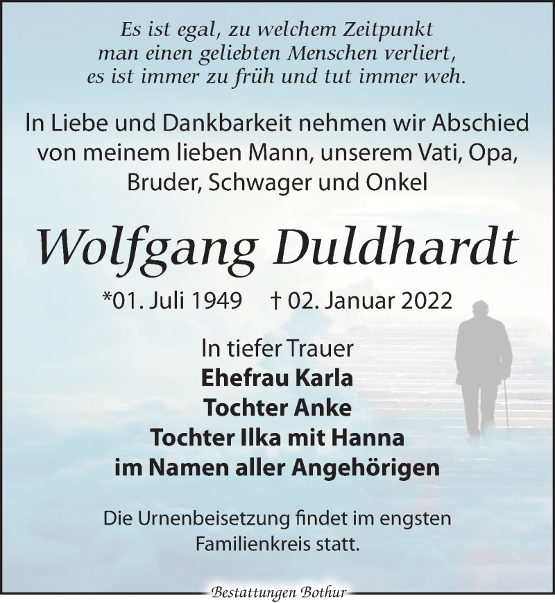  Traueranzeige für Wolfgang Duldhardt vom 08.01.2022 aus Leipziger Volkszeitung