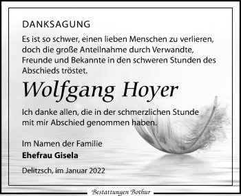 Traueranzeige von Wolfgang Hoyer von Leipziger Volkszeitung