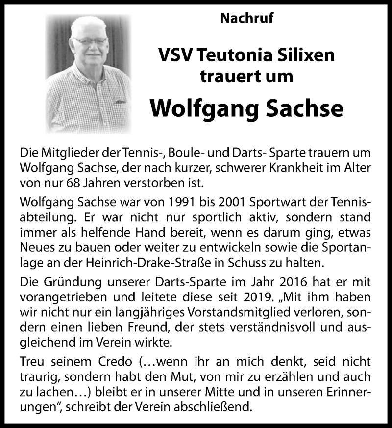  Traueranzeige für Wolfgang Sachse vom 22.01.2022 aus Schaumburger Nachrichten