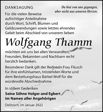 Traueranzeige von Wolfgang Thamm von Leipziger Volkszeitung