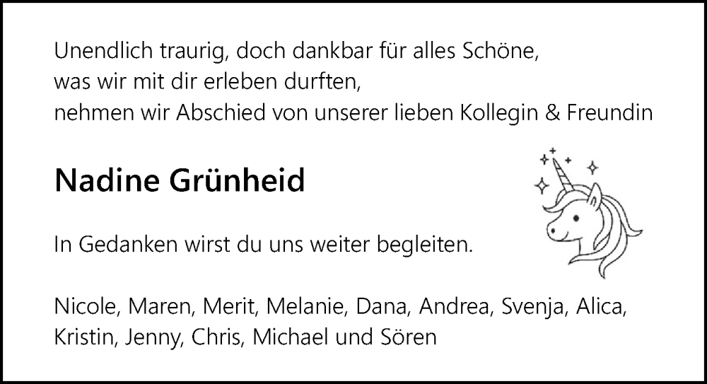  Traueranzeige für Nadine Grünheid vom 28.09.2022 aus Ostsee-Zeitung GmbH & Co. KG