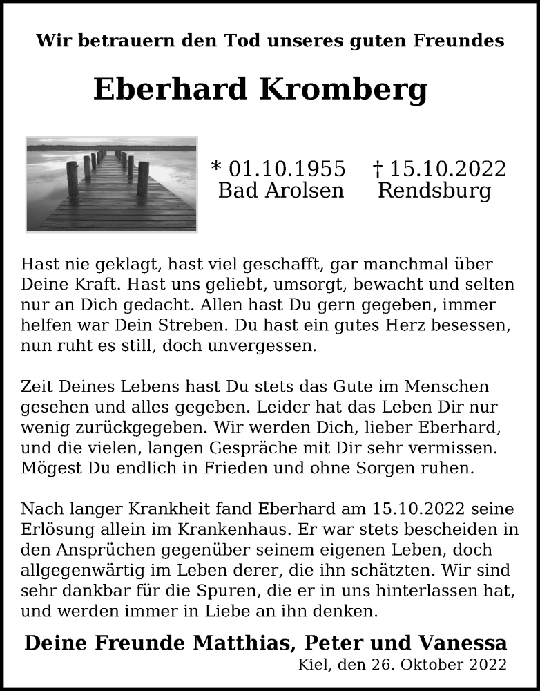  Traueranzeige für Eberhard Kromberg vom 26.10.2022 aus 