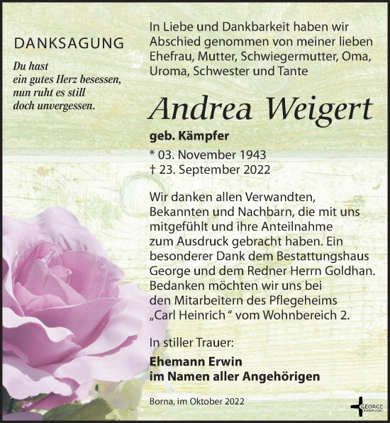 Traueranzeige von Andrea Weigert von Leipziger Volkszeitung