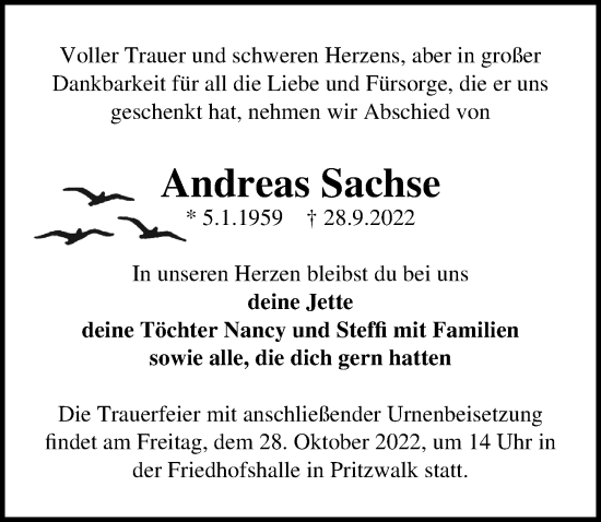 Traueranzeige von Andreas Sachse von Märkischen Allgemeine Zeitung