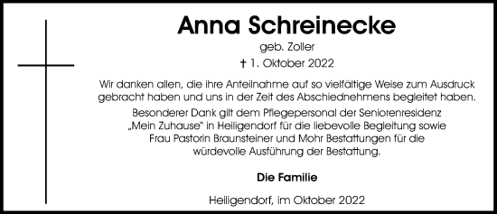 Traueranzeige von Anna Schreinecke von Aller Zeitung