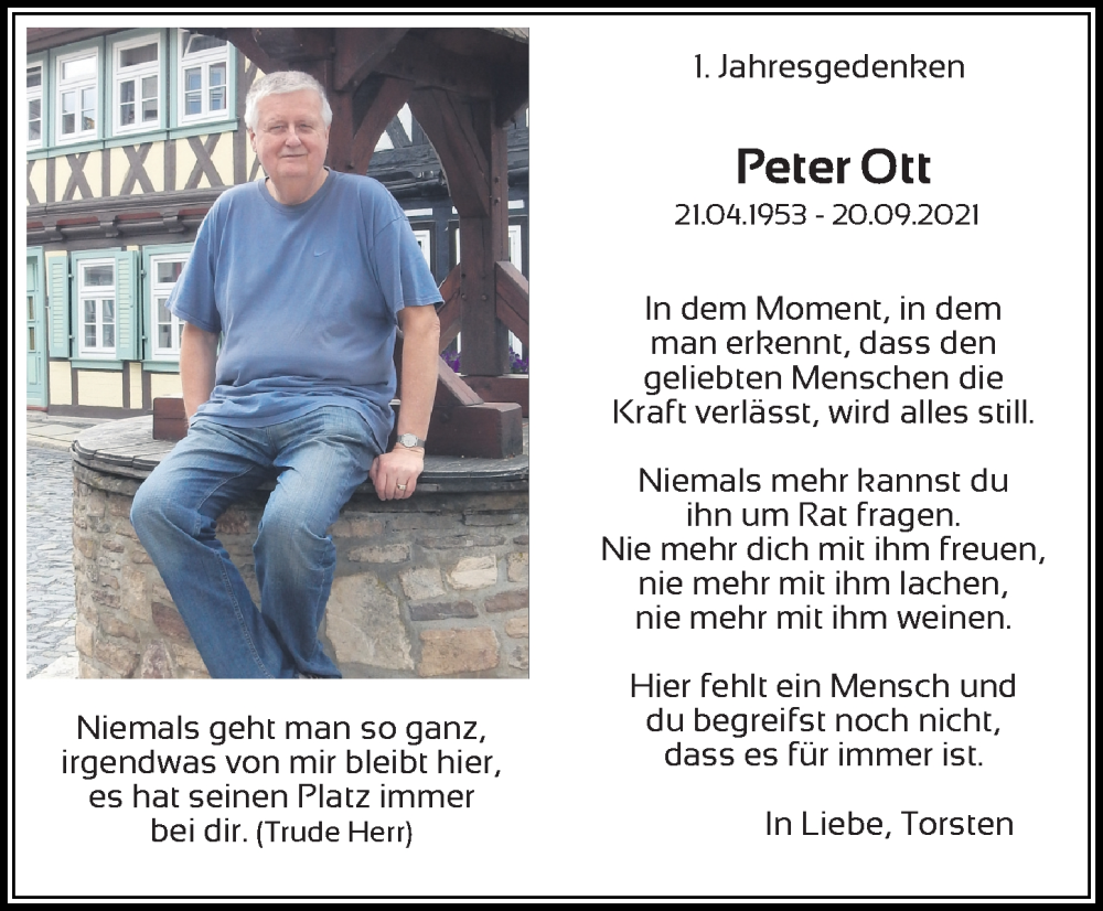  Traueranzeige für Peter Ott vom 20.09.2022 aus Göttinger Tageblatt 